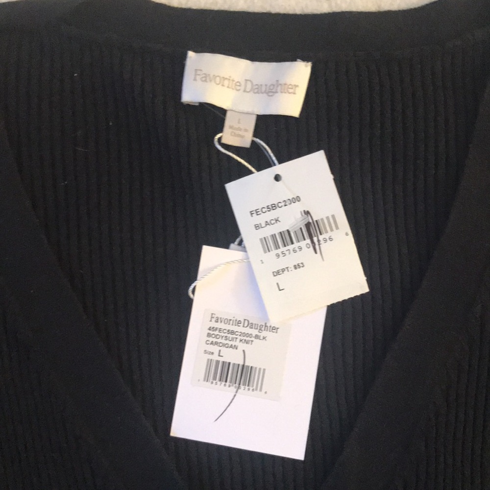 NWT | Favorite Daughter | Black Thong Knit Cardigan Bodysuit Size Large - Picture 3 of 8